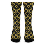 Black And Yellow Star of David Print Crew Socks