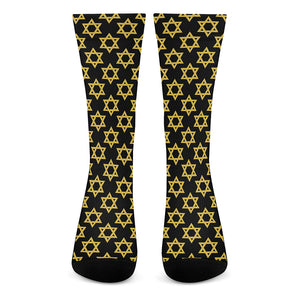 Black And Yellow Star of David Print Crew Socks