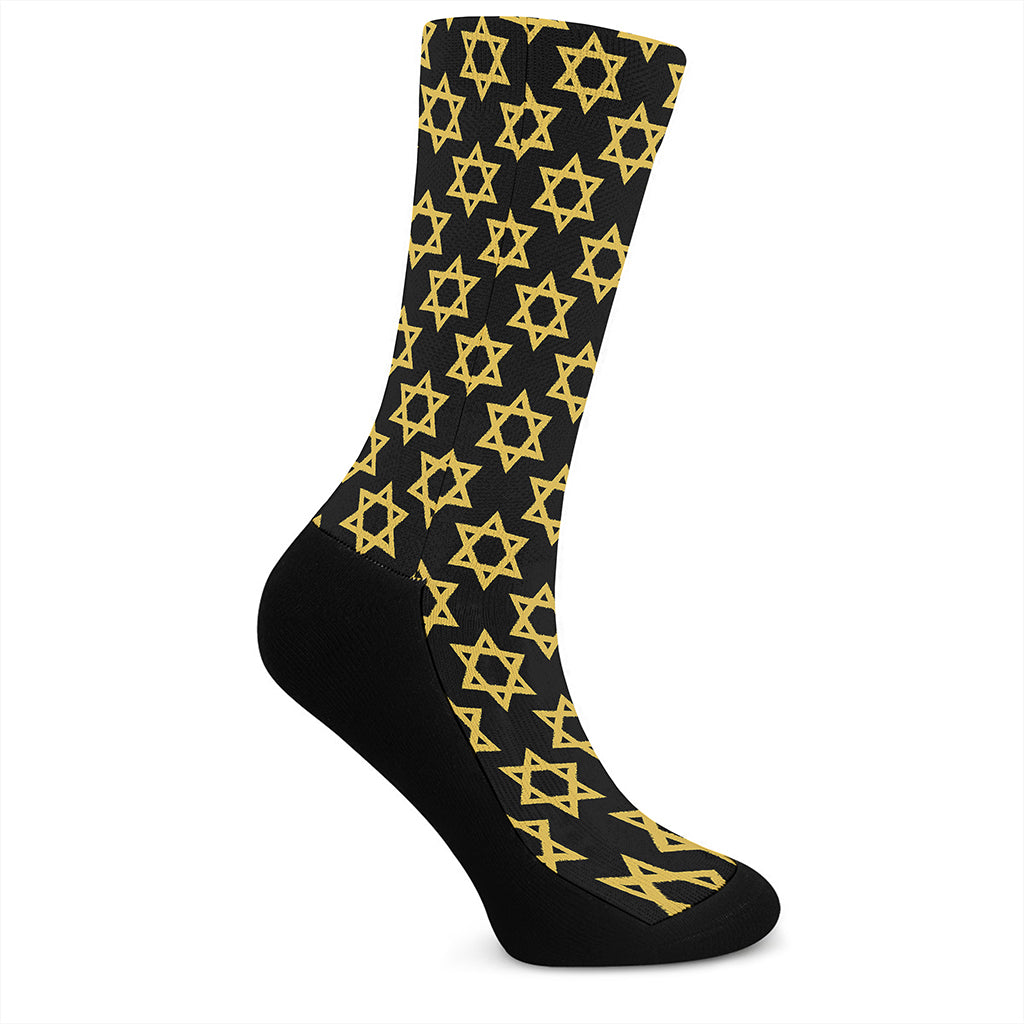 Black And Yellow Star of David Print Crew Socks