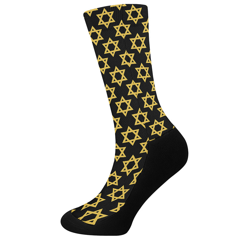 Black And Yellow Star of David Print Crew Socks