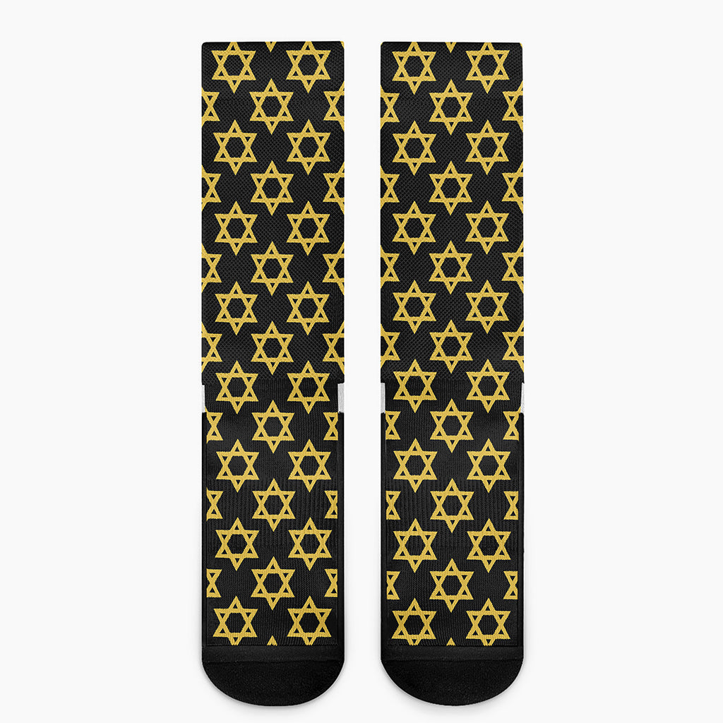 Black And Yellow Star of David Print Crew Socks