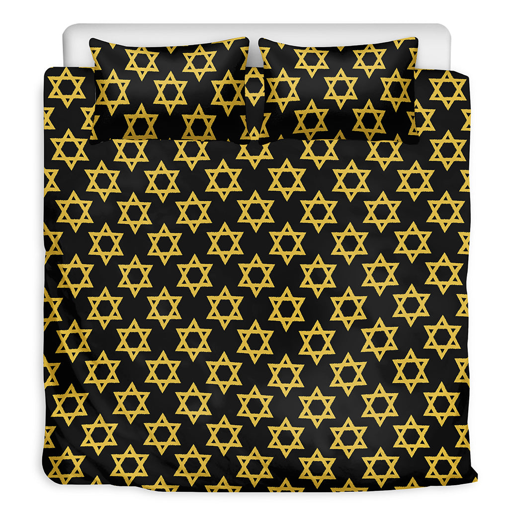 Black And Yellow Star of David Print Duvet Cover Bedding Set