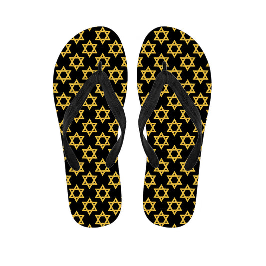 Black And Yellow Star of David Print Flip Flops