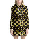 Black And Yellow Star of David Print Hoodie Dress