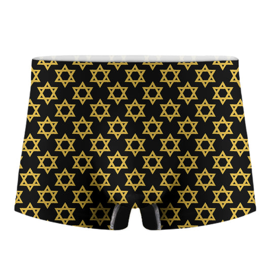 Black And Yellow Star of David Print Men's Boxer Briefs