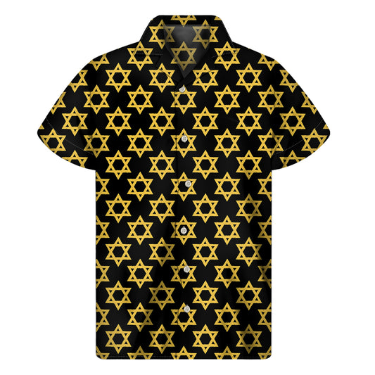 Black And Yellow Star of David Print Men's Short Sleeve Shirt