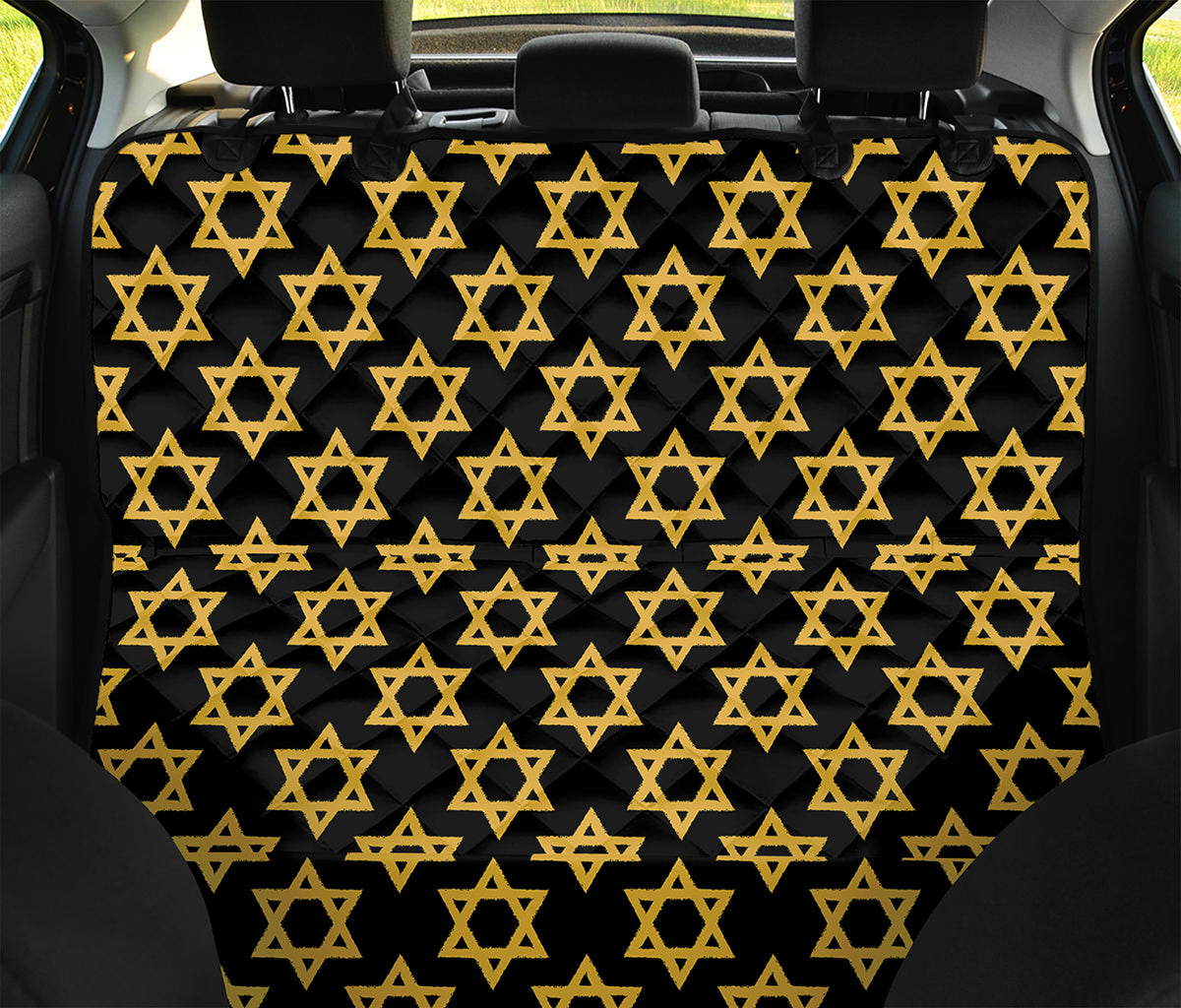 Black And Yellow Star of David Print Pet Car Back Seat Cover