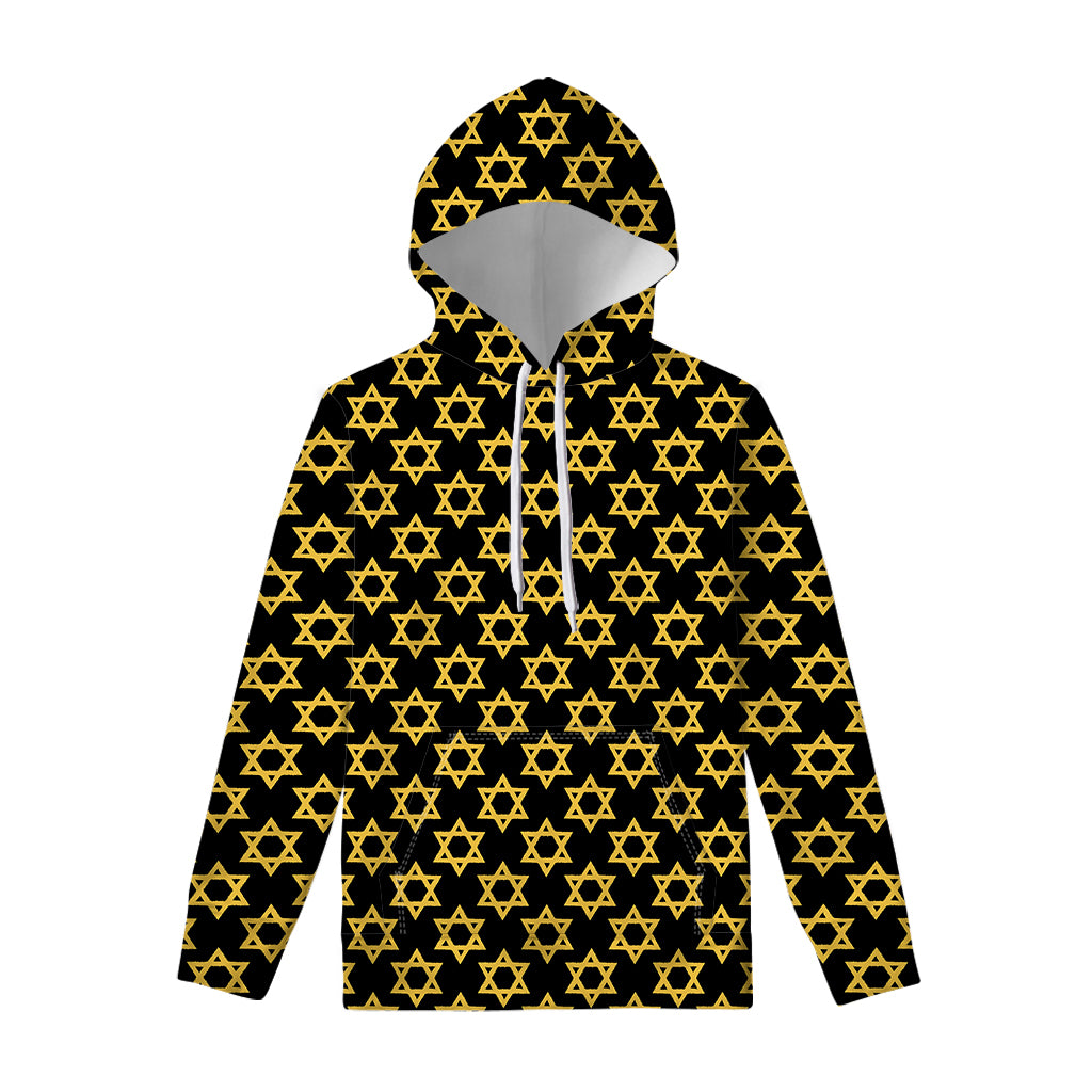 Black And Yellow Star of David Print Pullover Hoodie