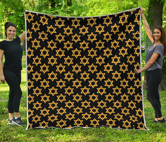 Black And Yellow Star of David Print Quilt