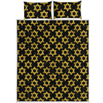 Black And Yellow Star of David Print Quilt Bed Set