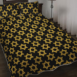 Black And Yellow Star of David Print Quilt Bed Set