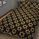 Black And Yellow Star of David Print Quilt Bed Set