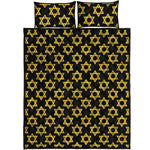 Black And Yellow Star of David Print Quilt Bed Set