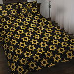 Black And Yellow Star of David Print Quilt Bed Set