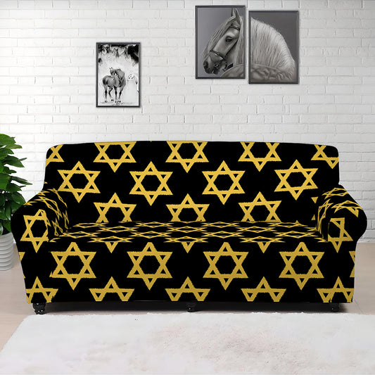 Black And Yellow Star of David Print Sofa Cover