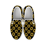 Black And Yellow Star of David Print White Slip On Shoes