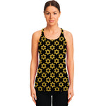 Black And Yellow Star of David Print Women's Racerback Tank Top