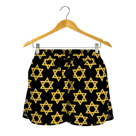 Black And Yellow Star of David Print Women's Shorts