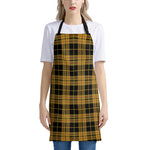 Black And Yellow Tartan Pattern Print Apron