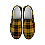 Black And Yellow Tartan Pattern Print Black Slip On Shoes