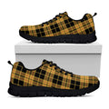 Black And Yellow Tartan Pattern Print Black Running Shoes