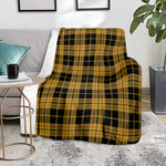 Black And Yellow Tartan Pattern Print Blanket