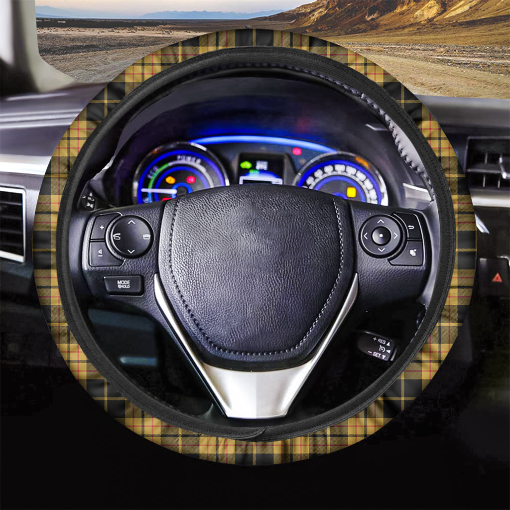 Black And Yellow Tartan Pattern Print Car Steering Wheel Cover