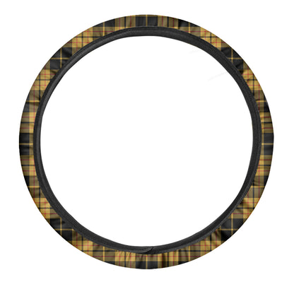 Black And Yellow Tartan Pattern Print Car Steering Wheel Cover