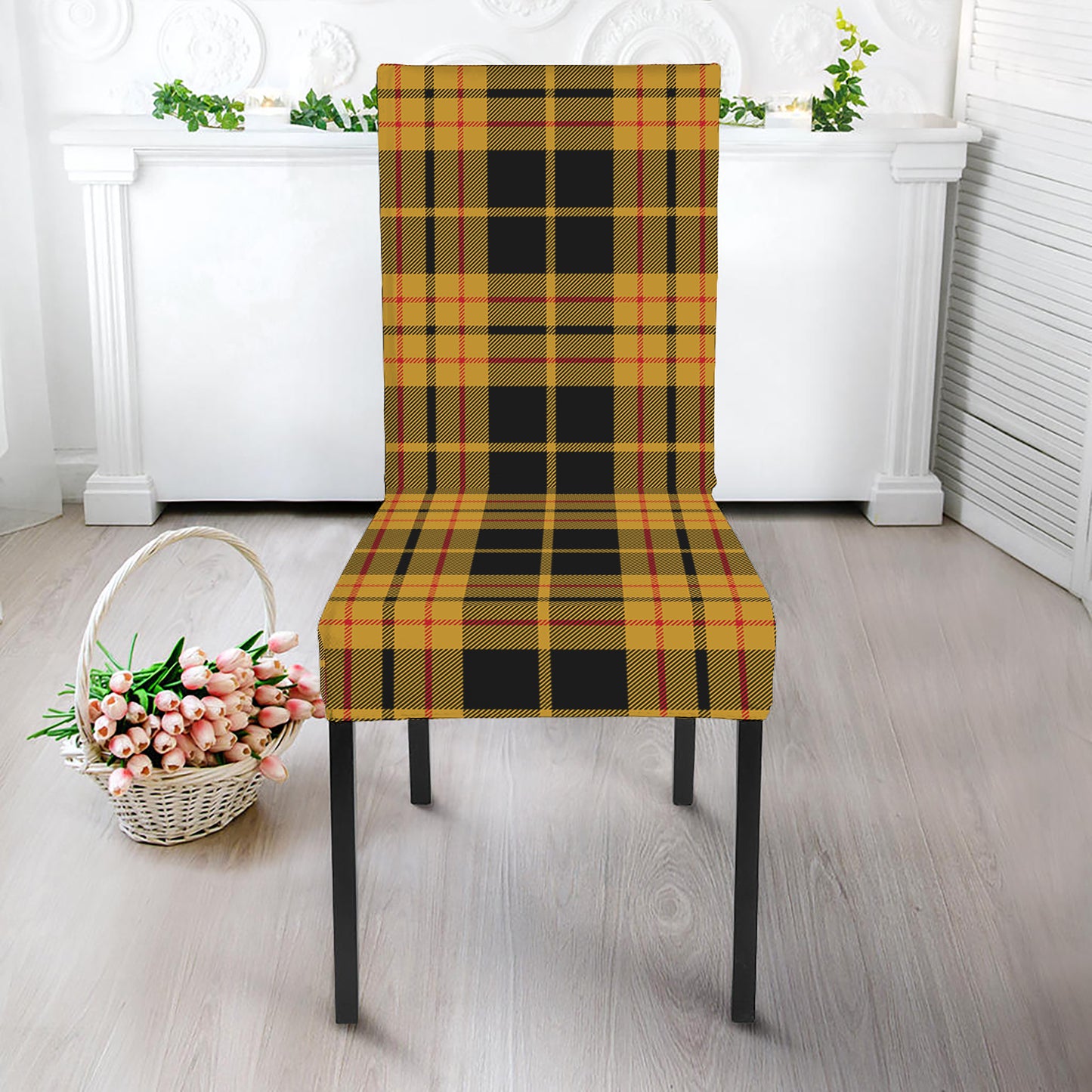 Black And Yellow Tartan Pattern Print Dining Chair Slipcover