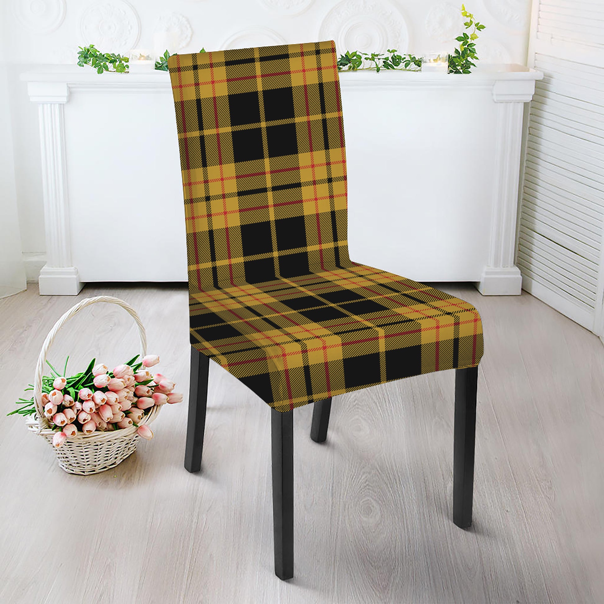 Black And Yellow Tartan Pattern Print Dining Chair Slipcover