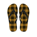 Black And Yellow Tartan Pattern Print Flip Flops
