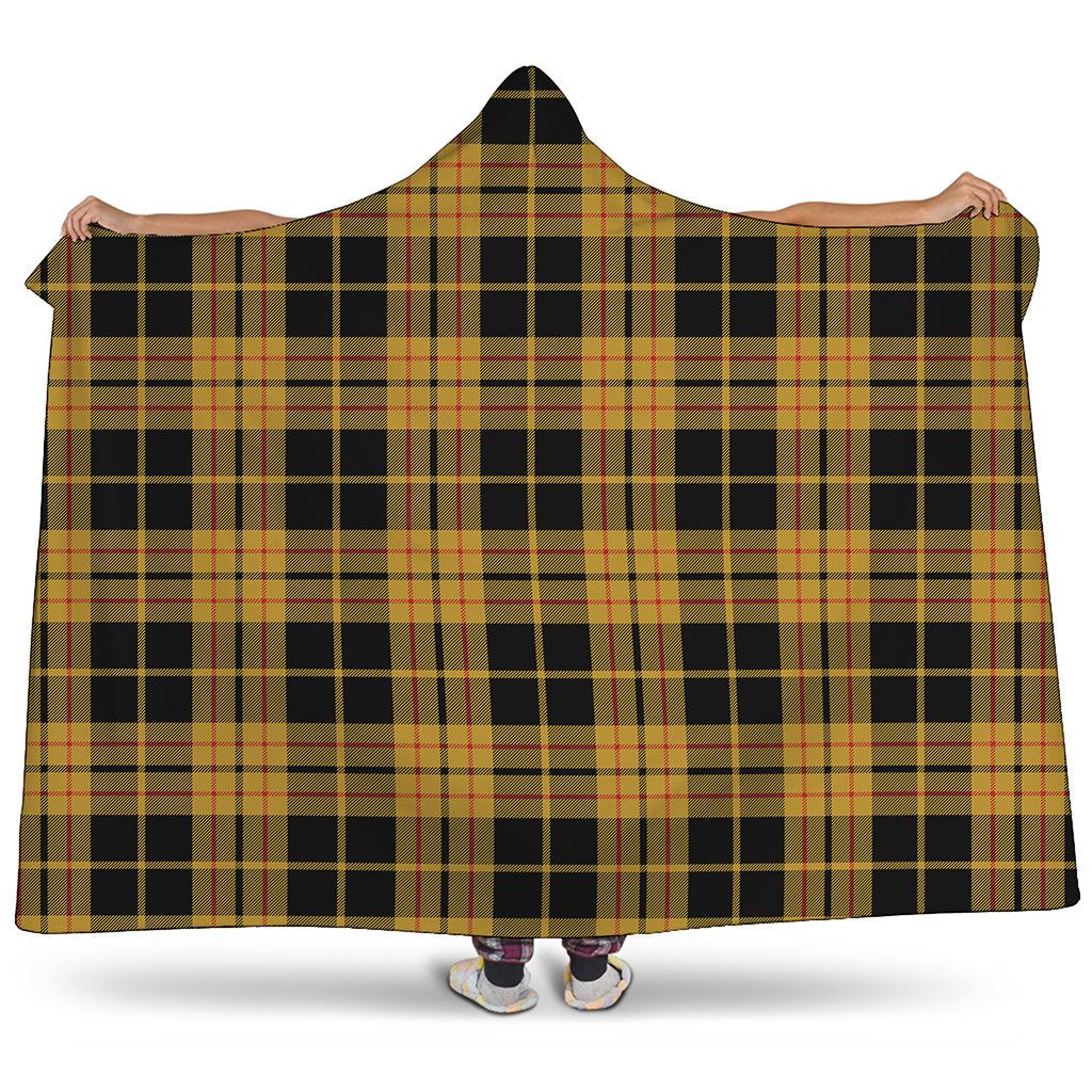 Black And Yellow Tartan Pattern Print Hooded Blanket