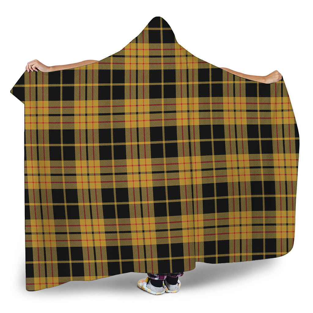 Black And Yellow Tartan Pattern Print Hooded Blanket