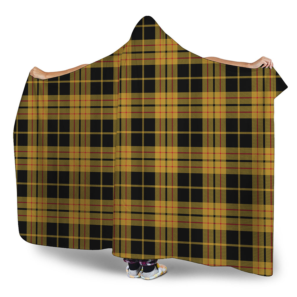 Black And Yellow Tartan Pattern Print Hooded Blanket