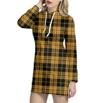Black And Yellow Tartan Pattern Print Hoodie Dress