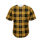 Black And Yellow Tartan Pattern Print Men's Baseball Jersey