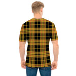 Black And Yellow Tartan Pattern Print Men's T-Shirt