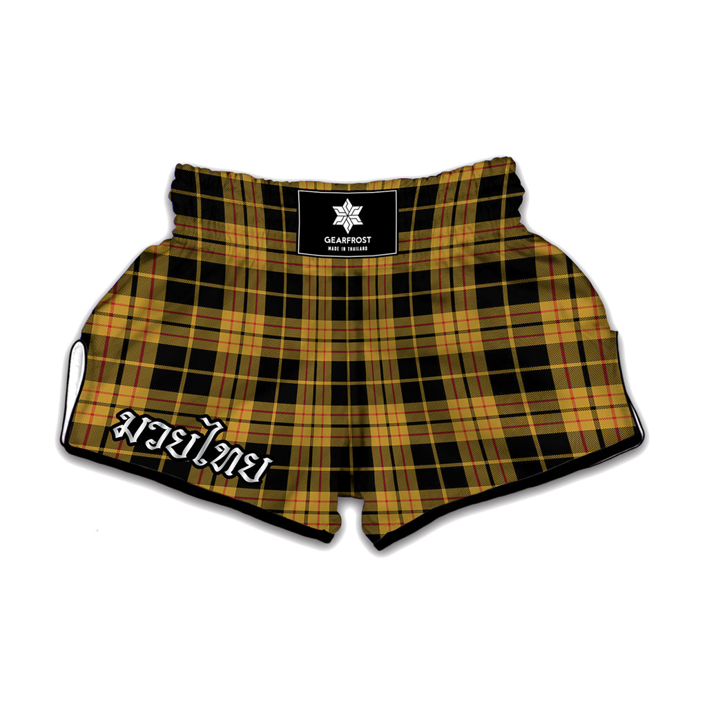 Black And Yellow Tartan Pattern Print Muay Thai Boxing Shorts