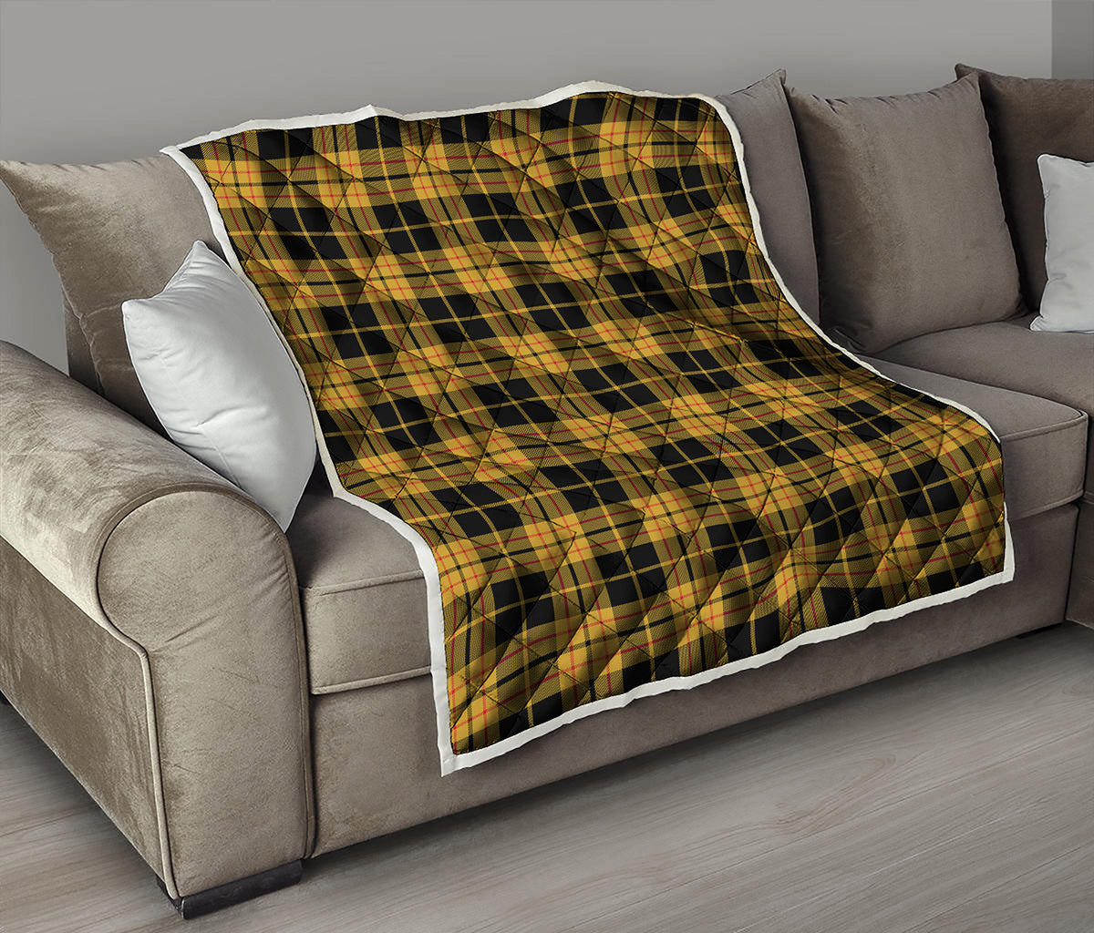 Black And Yellow Tartan Pattern Print Quilt