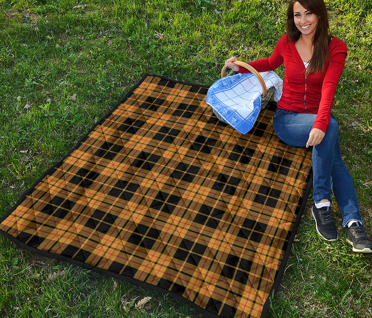 Black And Yellow Tartan Pattern Print Quilt