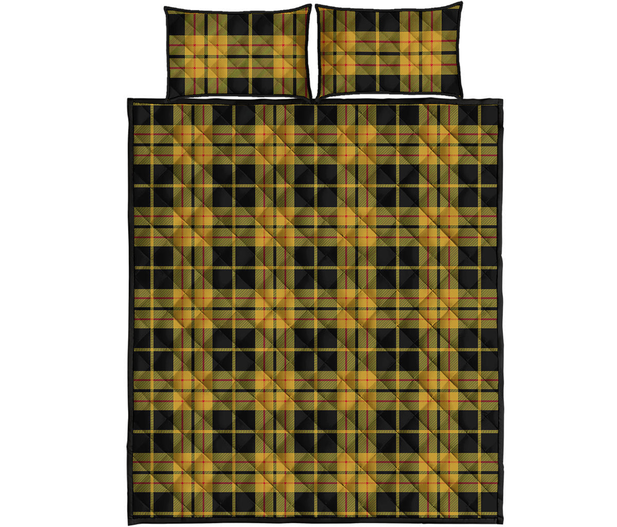 Black And Yellow Tartan Pattern Print Quilt Bed Set