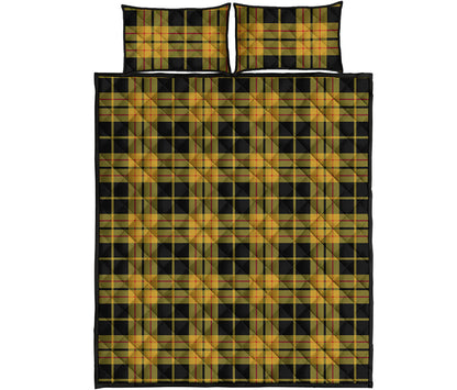 Black And Yellow Tartan Pattern Print Quilt Bed Set