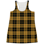 Black And Yellow Tartan Pattern Print Women's Racerback Tank Top