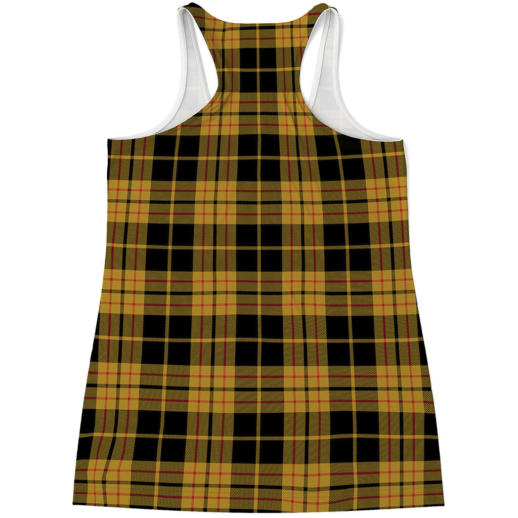 Black And Yellow Tartan Pattern Print Women's Racerback Tank Top