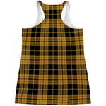 Black And Yellow Tartan Pattern Print Women's Racerback Tank Top