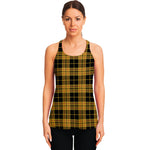 Black And Yellow Tartan Pattern Print Women's Racerback Tank Top