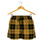Black And Yellow Tartan Pattern Print Women's Shorts
