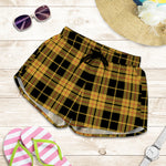 Black And Yellow Tartan Pattern Print Women's Shorts