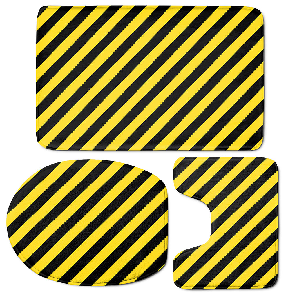 Black And Yellow Warning Striped Print 3 Piece Bath Mat Set