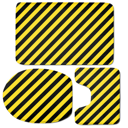 Black And Yellow Warning Striped Print 3 Piece Bath Mat Set